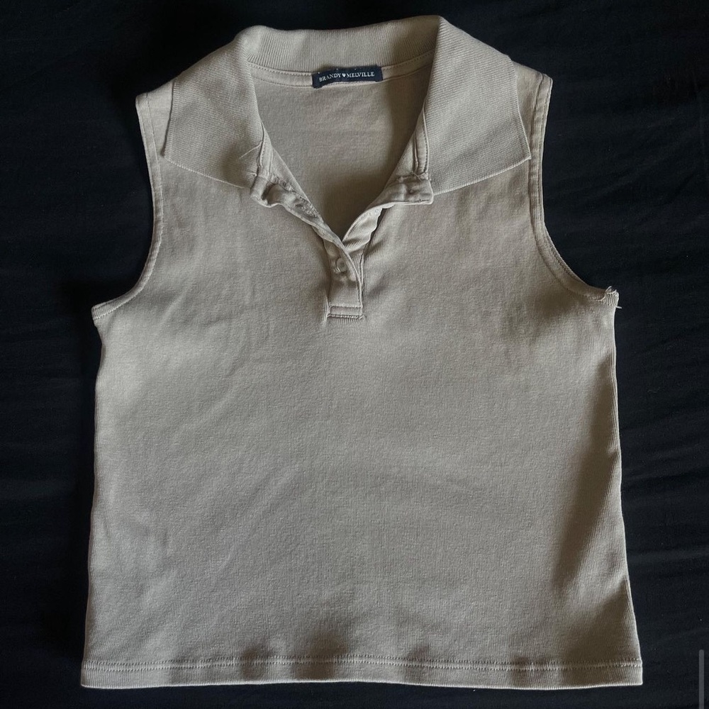 Brandy Melville Beige Collared Crop Top